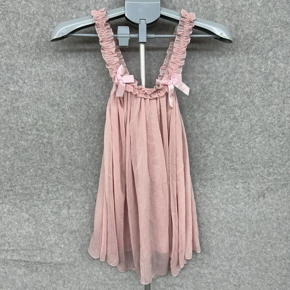 Romwe Women’s Size XS Sheer Mesh/Lace Baby Pink Bow Lingerie Dress